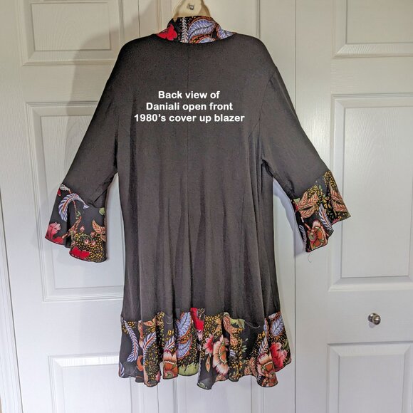 Daniali black with floral print edges open front blazer, Sz XL, also fits Sz L, - Picture 7 of 15